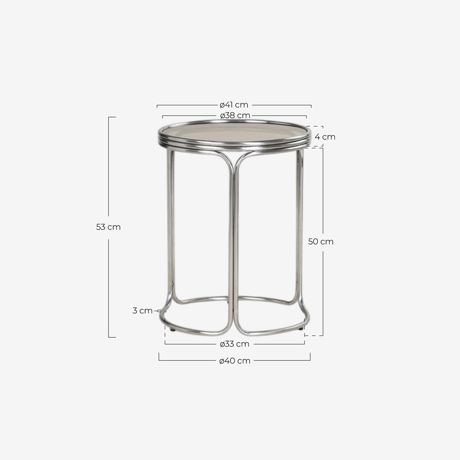 Round Side Table in Metal and Tempered Glass (Ø40 cm) Massia, measurements