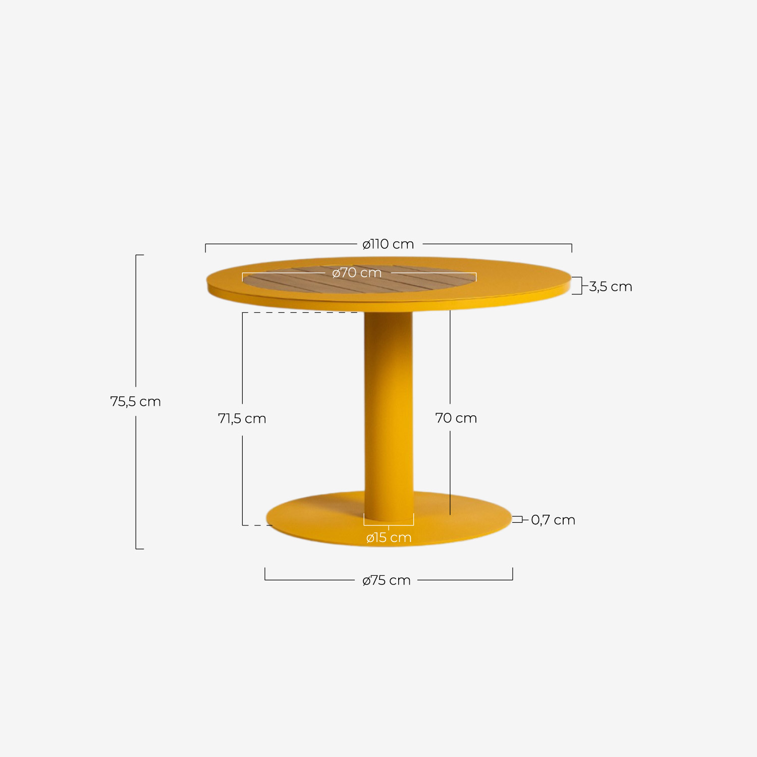 Round Outdoor Table in Metal and Teak Wood (Ø110 cm) Lirae, measurements