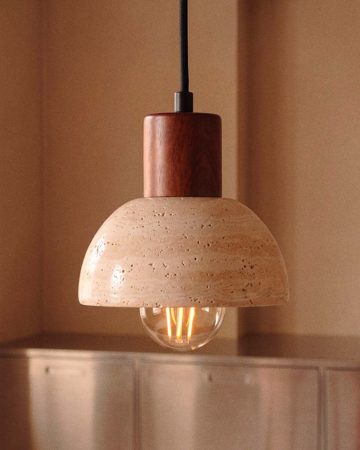 Ceiling Lamp Marble Travertine and Wood May, gallery image 3