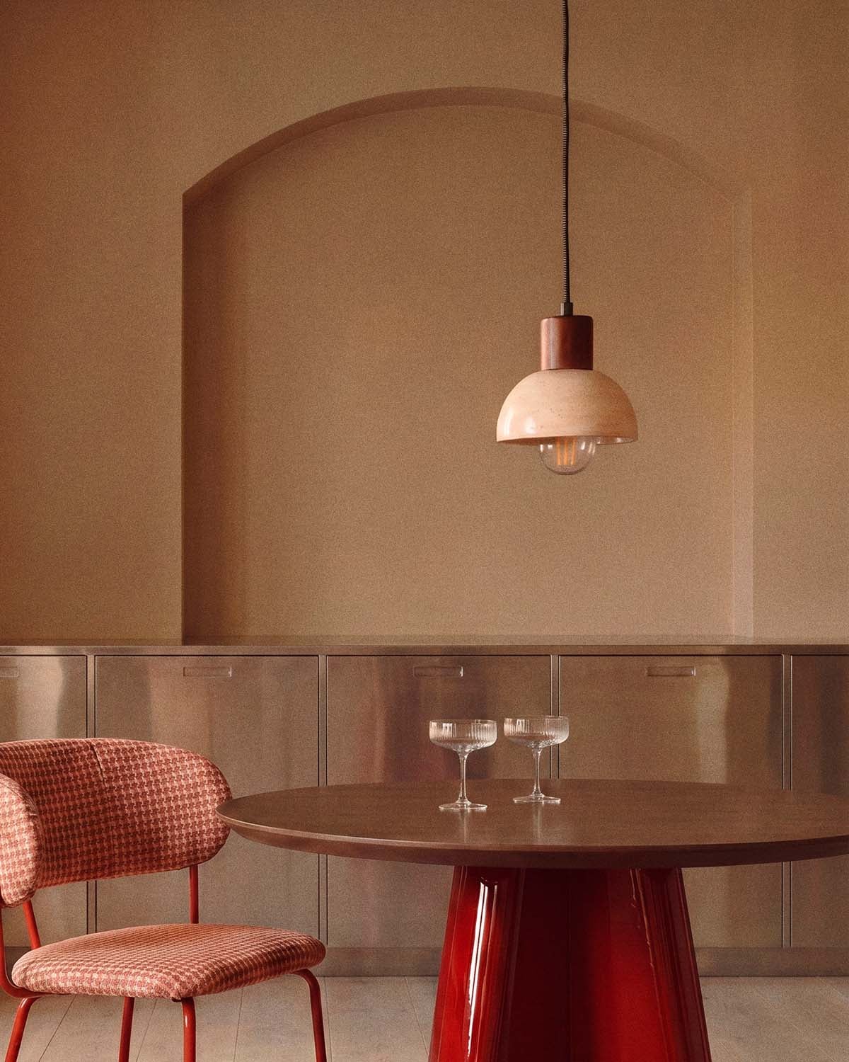 Ceiling Lamp Marble Travertine and Wood May, gallery image 2
