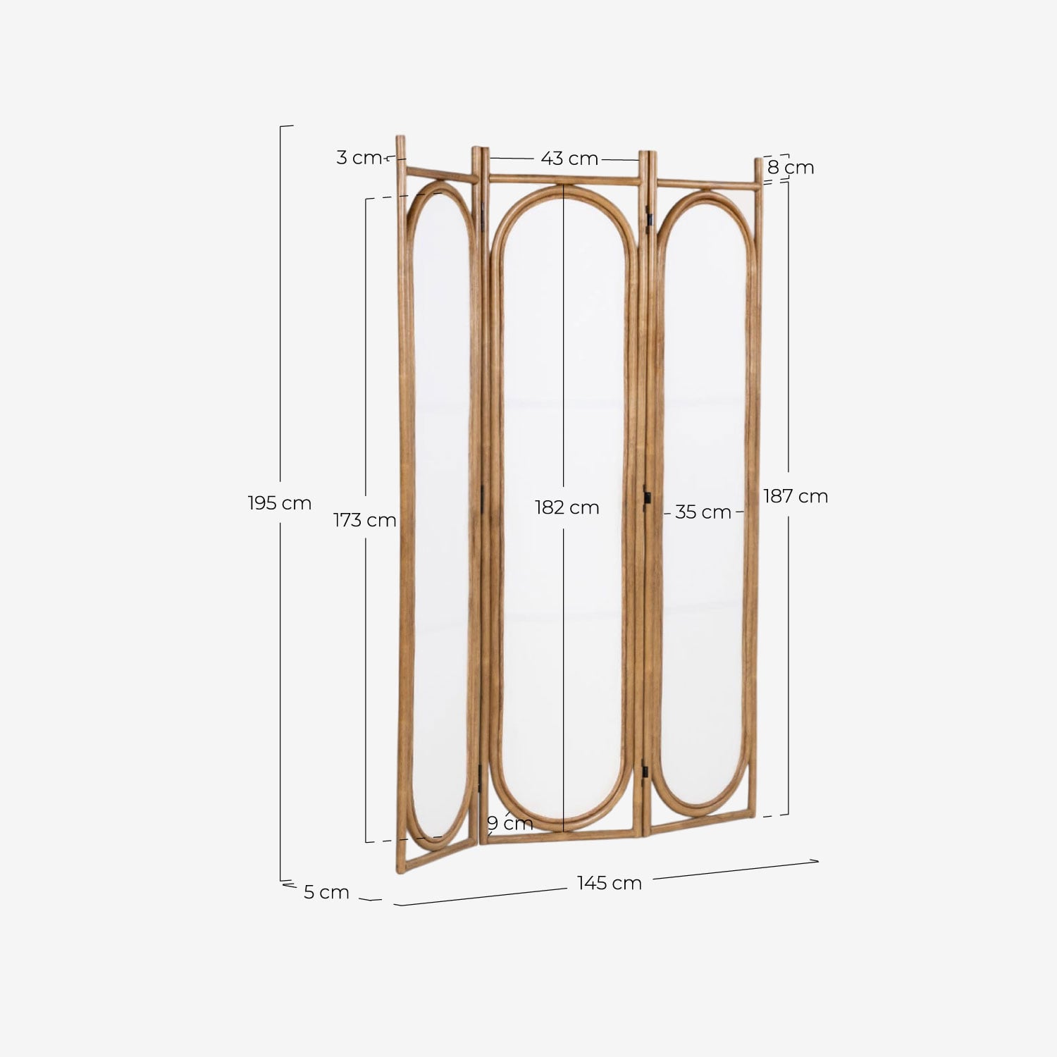 Natural Rattan Room Divider (195x145 cm) Narella, measurements