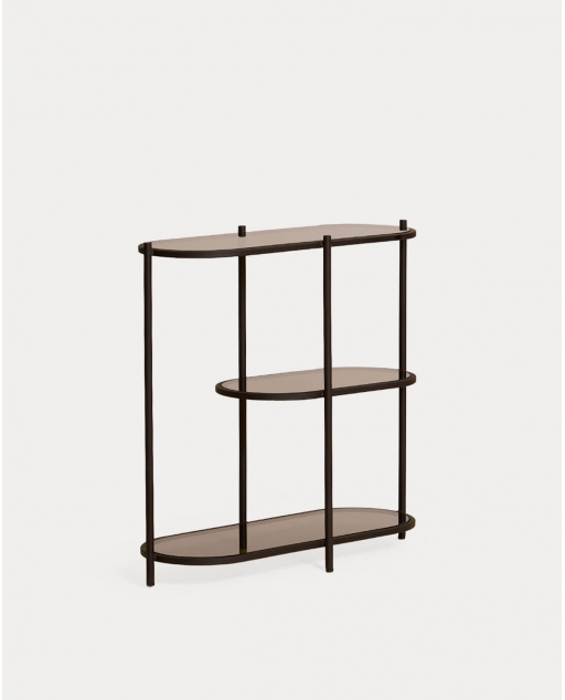 Metal and Tempered Glass Bookshelf (80x85 cm) Yerry - Chocolate Brown