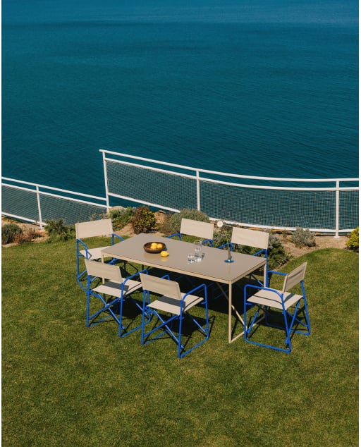 Rectangular Table Set (185x85 cm) and 6 Folding Metal and Fabric Chairs for Outdoor Use Bowye