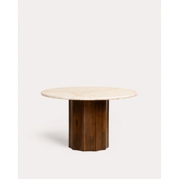 Round Dining Table in Marble and Mango Wood (Ø130 cm) Xanthe Rosalia Beige Marble - The Masie