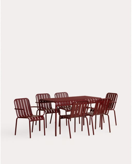 Rectangular Table Set (130x80 cm) and 6 Chairs with Metal Armrests Tavo