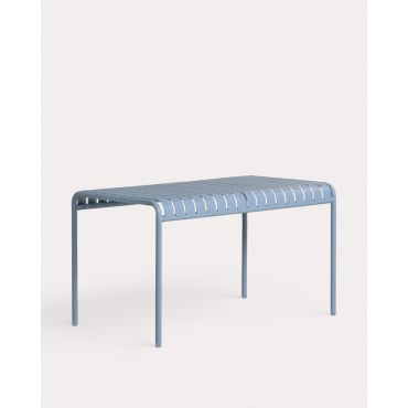 Outdoor Rectangular Table Set (130x80 cm) and 2 Metal Benches Tavo Blue Silvery - The Masie