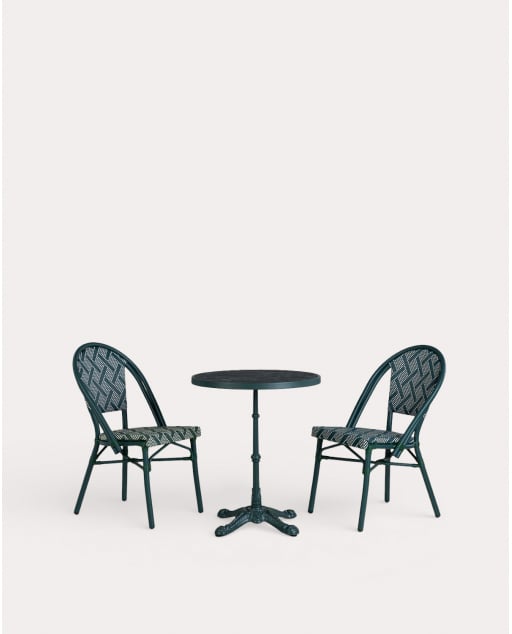 Set Round Table (Ø60 cm) and 2 Metal and Synthetic Rattan Outdoor Chairs Yona Bistro