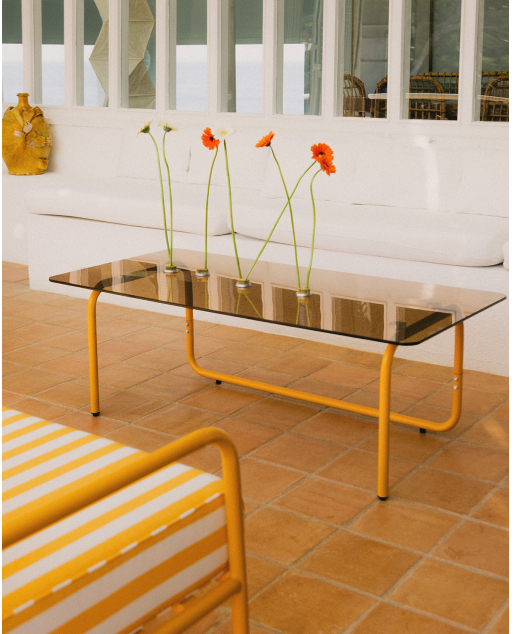 Rectangular outdoor coffee table 120x60 cm made of metal and tempered glass Mitha