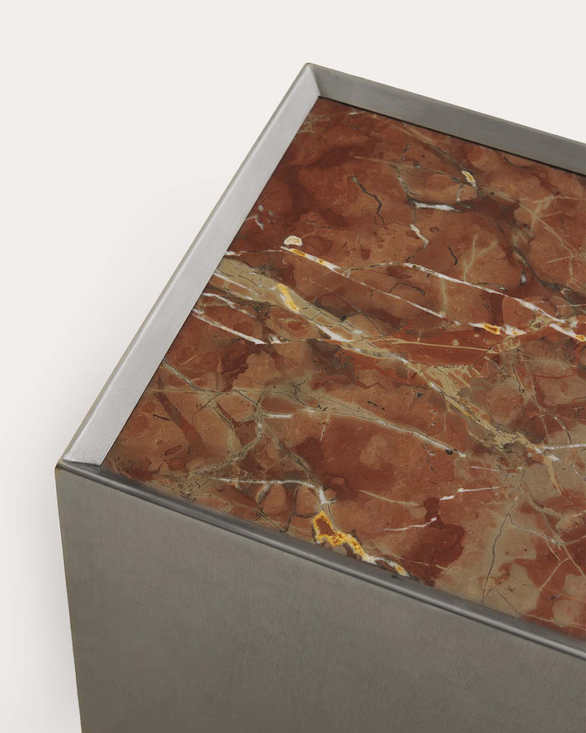 Square Side Table in Stainless Steel and Marble Udaipur (35x35 cm) Imogen, gallery image 6