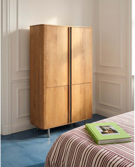 Mhuan 4-Door Mango Wood and Metal Wardrobe