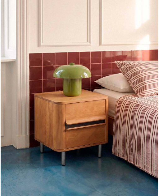 Bedside table with 2 drawers 51x40 cm made of mango wood and metal Mhuan