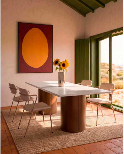 Rectangular dining table 230x110 cm in cement and acacia wood Eneiza
