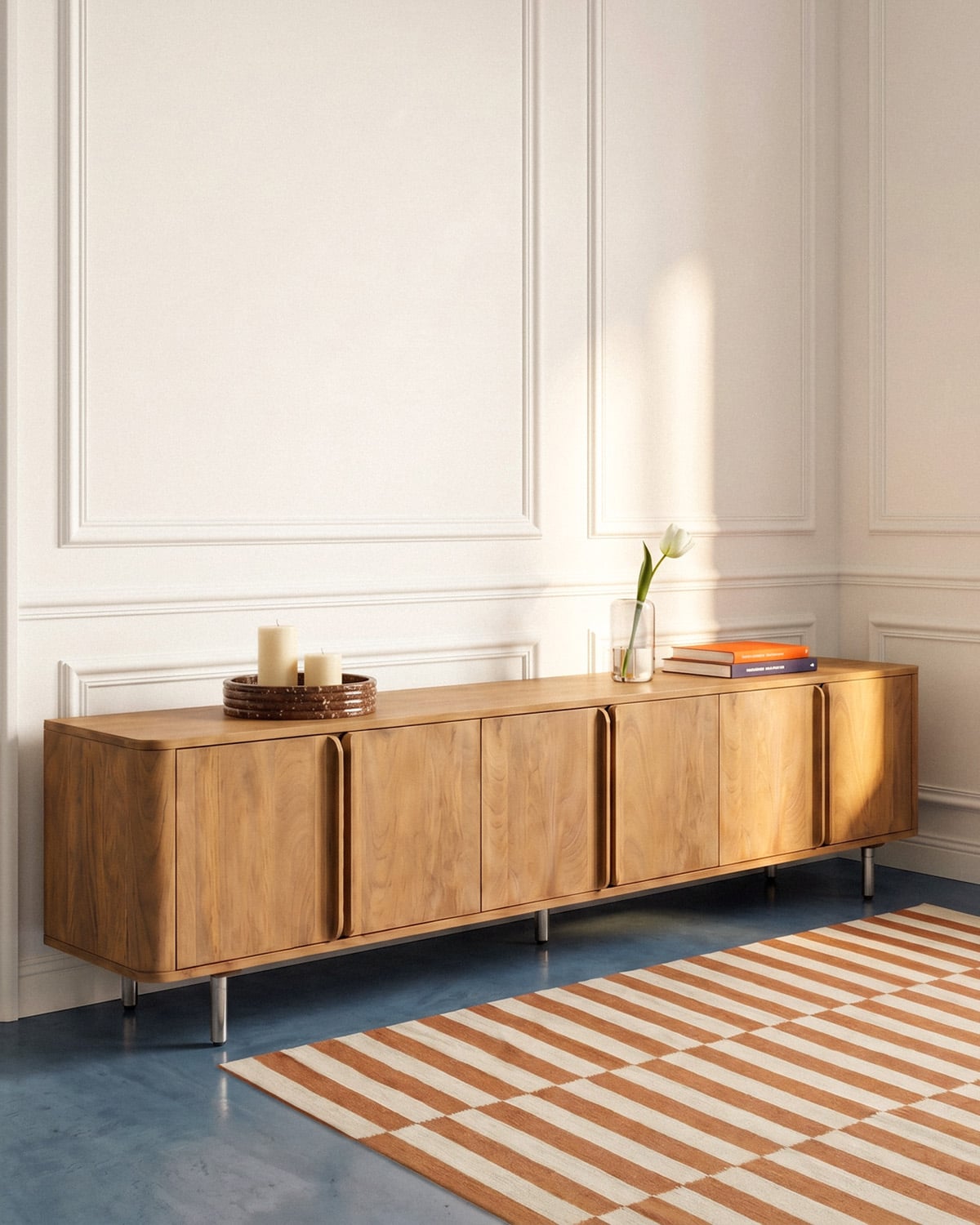 Mhuan TV Cabinet with 6 Mango Wood and Metal Doors, gallery image 2