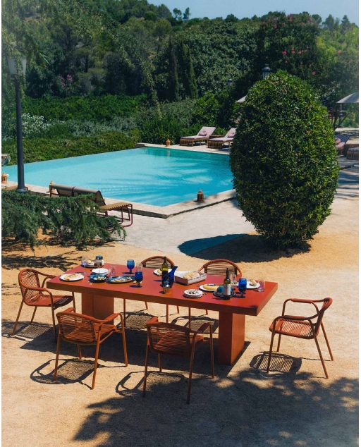 Rectangular outdoor table 245x100 cm made of cement Itxaso