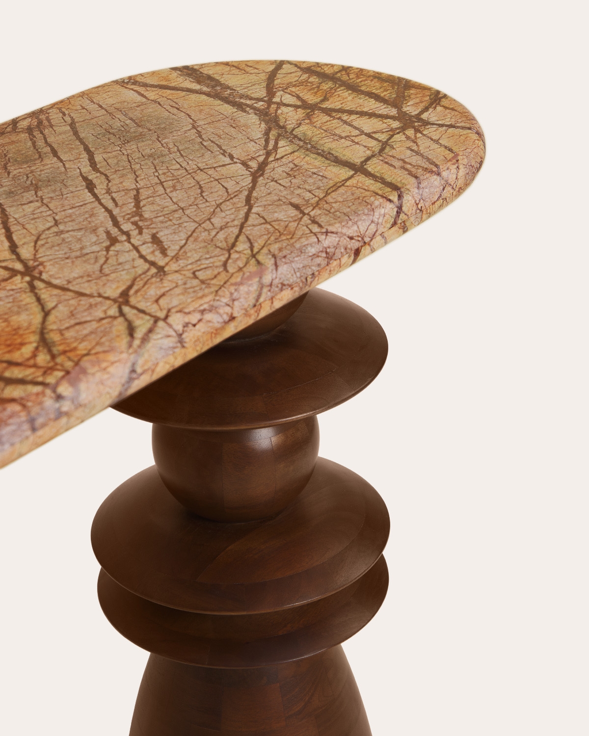 Oval hallway console table 110x40 cm in marble and mango wood Erato, gallery image 6
