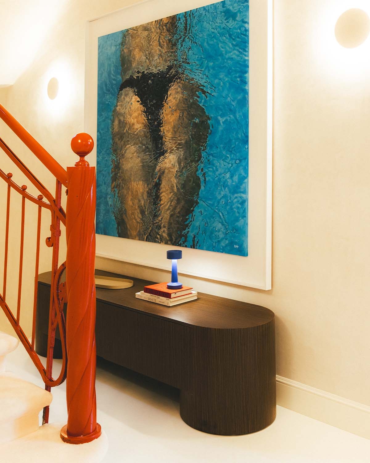 TV unit with 2 drawers 200x50 cm in wood Theda, gallery image 2