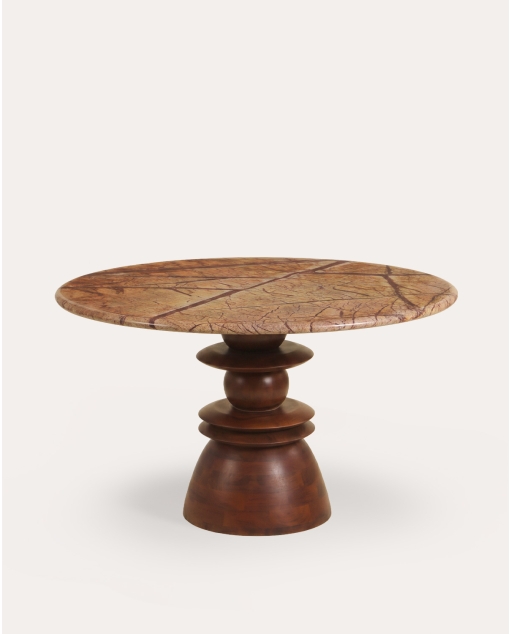 Round dining table Ø120 cm made of marble and mango wood Erato - Forest Brown Marble