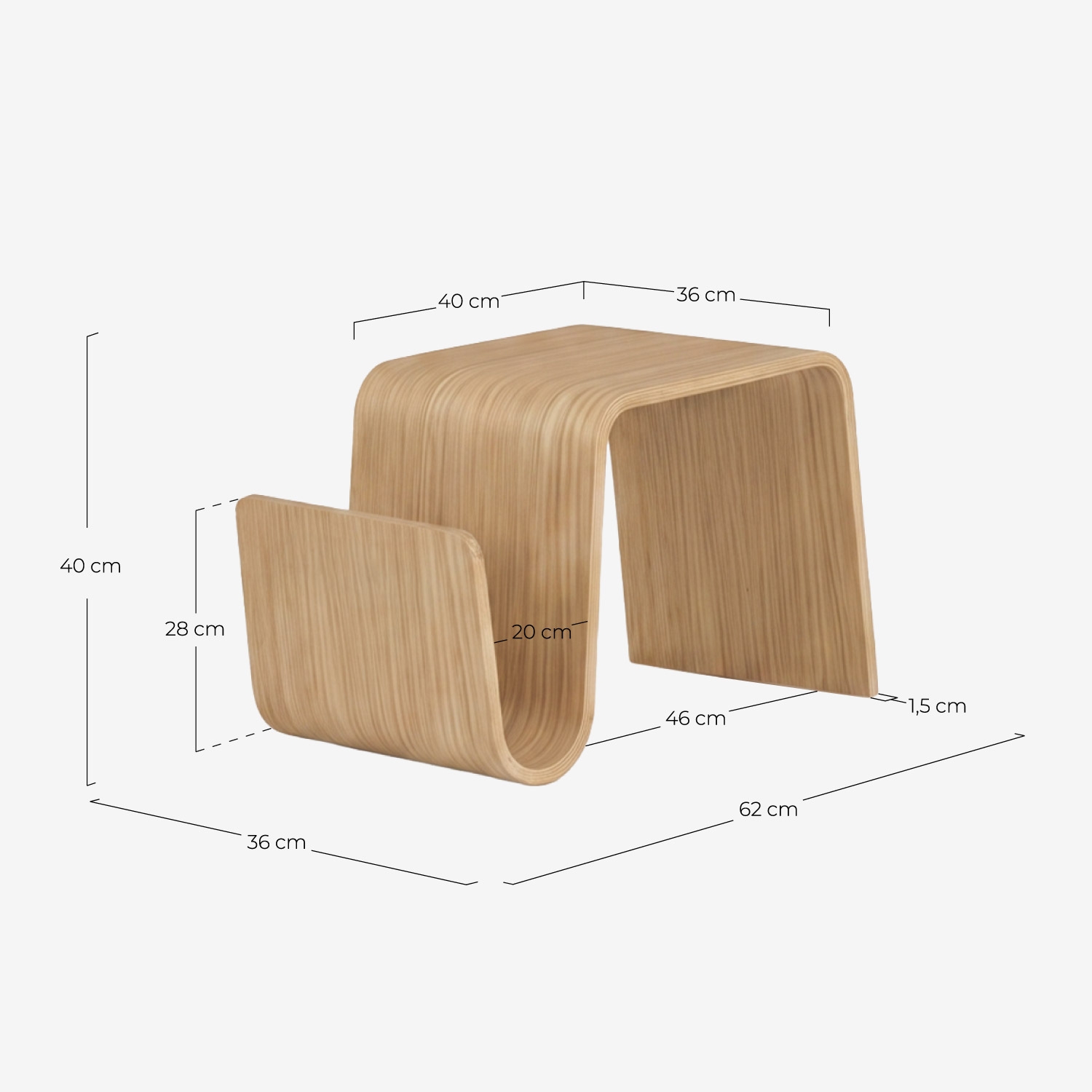 Shanger rectangular wooden side table 62x35 cm, measurements