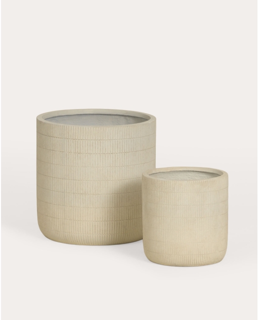 Set of 2 low cement planters Potos - White Egg White