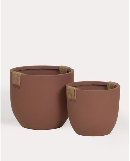 Set of 2 low cement planters Fitonia - Red Brick