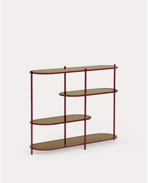 Shelving unit 90x125 cm in metal and tempered glass Yerry