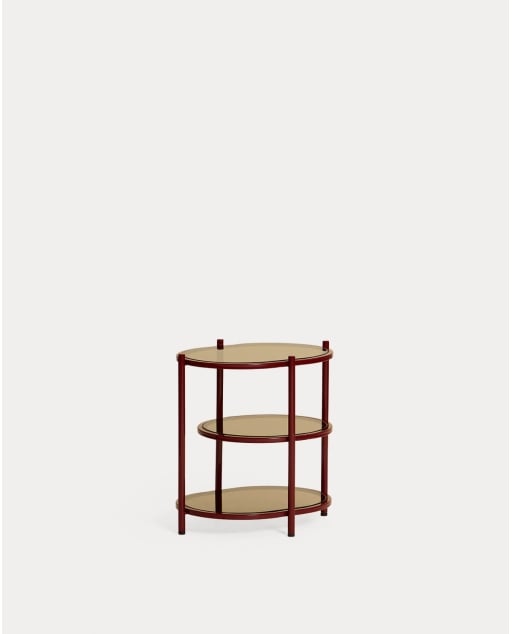 Oval Side Table 50x40 cm Metal and Tempered Glass Yerry - Red Tinto