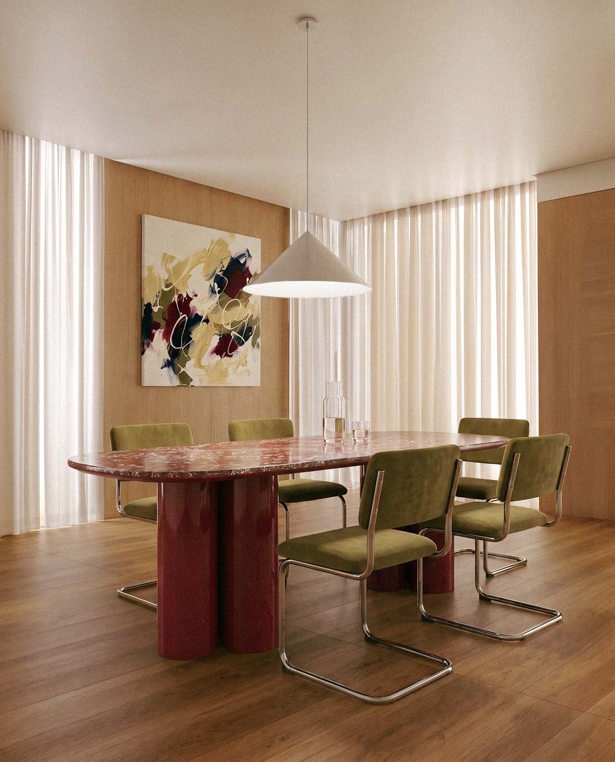 Rectangular dining table 220x100 cm made of marble and wood Basty, gallery image 2