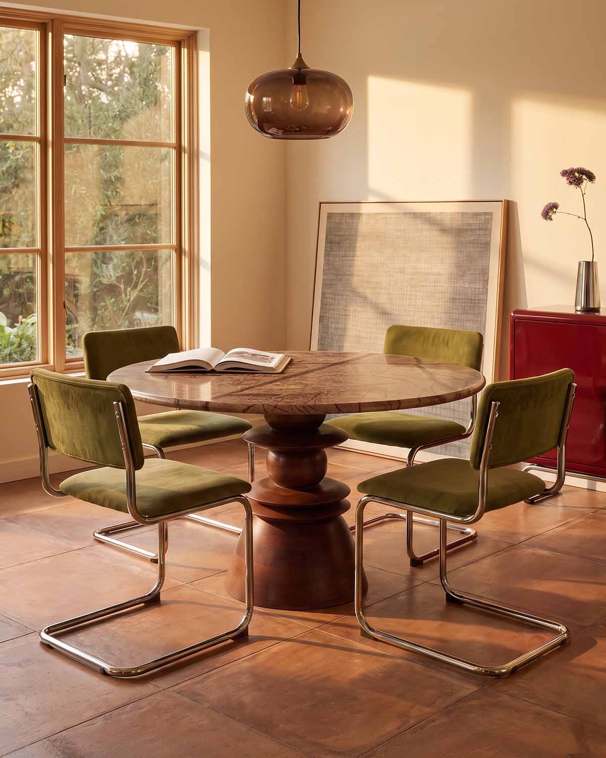 Round dining table Ø120 cm made of marble and mango wood Erato, gallery image 2