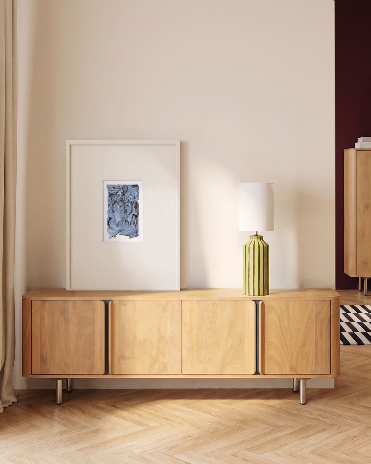 TV cabinet with 4 doors 170x40 cm made of mango wood and metal Mhuan, gallery image 2