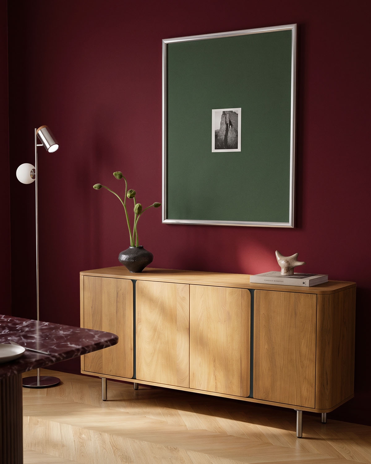 Low sideboard with 4 doors 170x40 cm made of mango wood and metal Mhuan, gallery image 2
