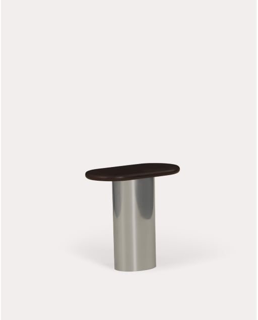 Oval Mango Wood And Metal Side Table (45x25 Cm) Lahuga - Dark Mango Wood - Chrome Grey