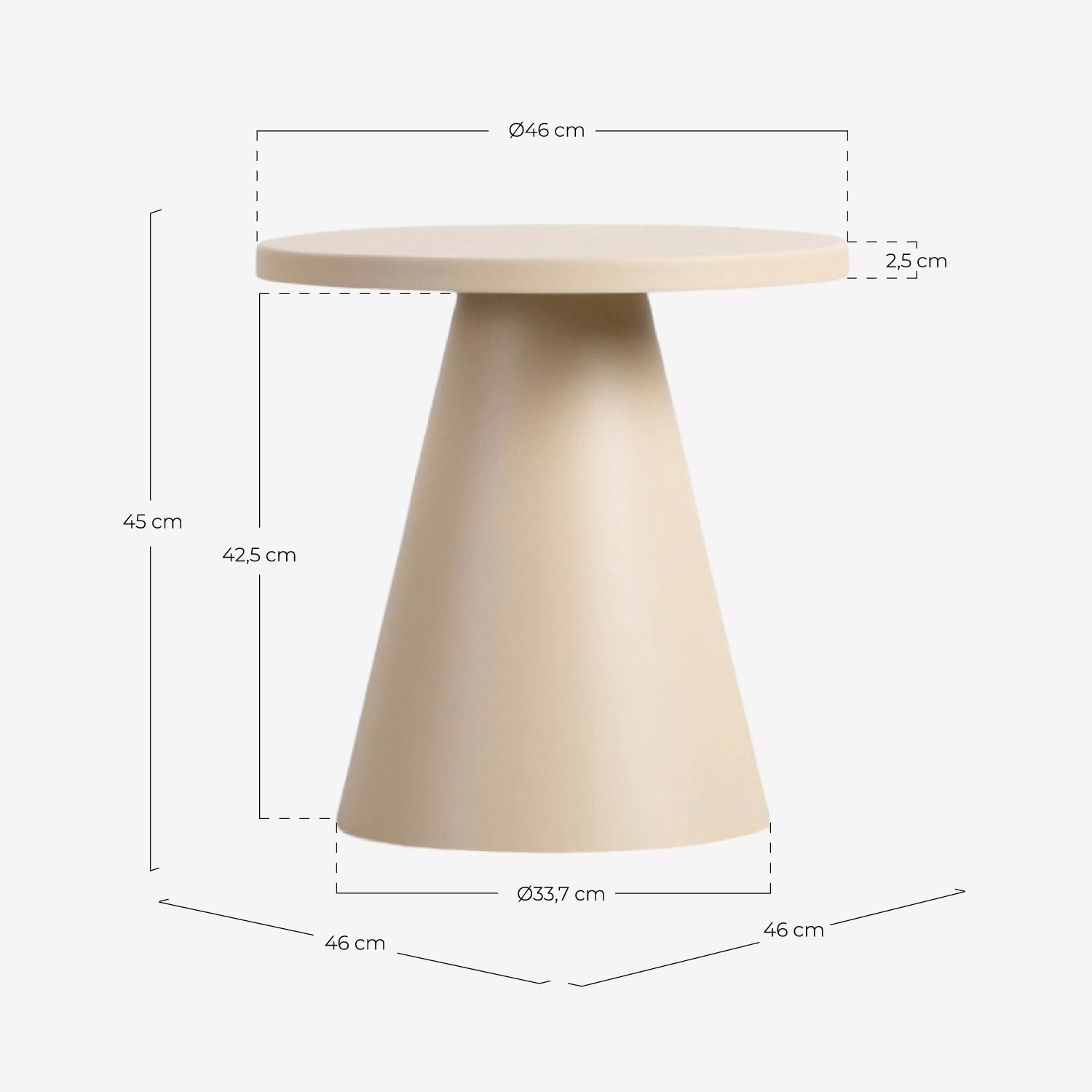 Round metal side table Ø46 cm Remor, measurements