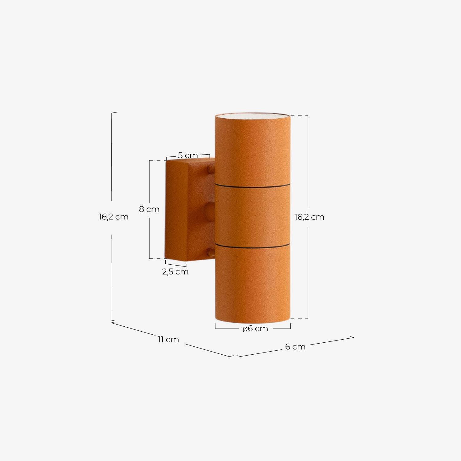 Bathroom wall light with 2 metal light points Mahora, measurements