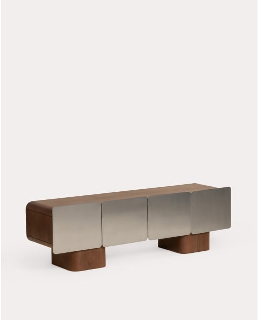 4-Door TV unit 164x40 cm in mango wood and metal Arties - Dark Mango Wood