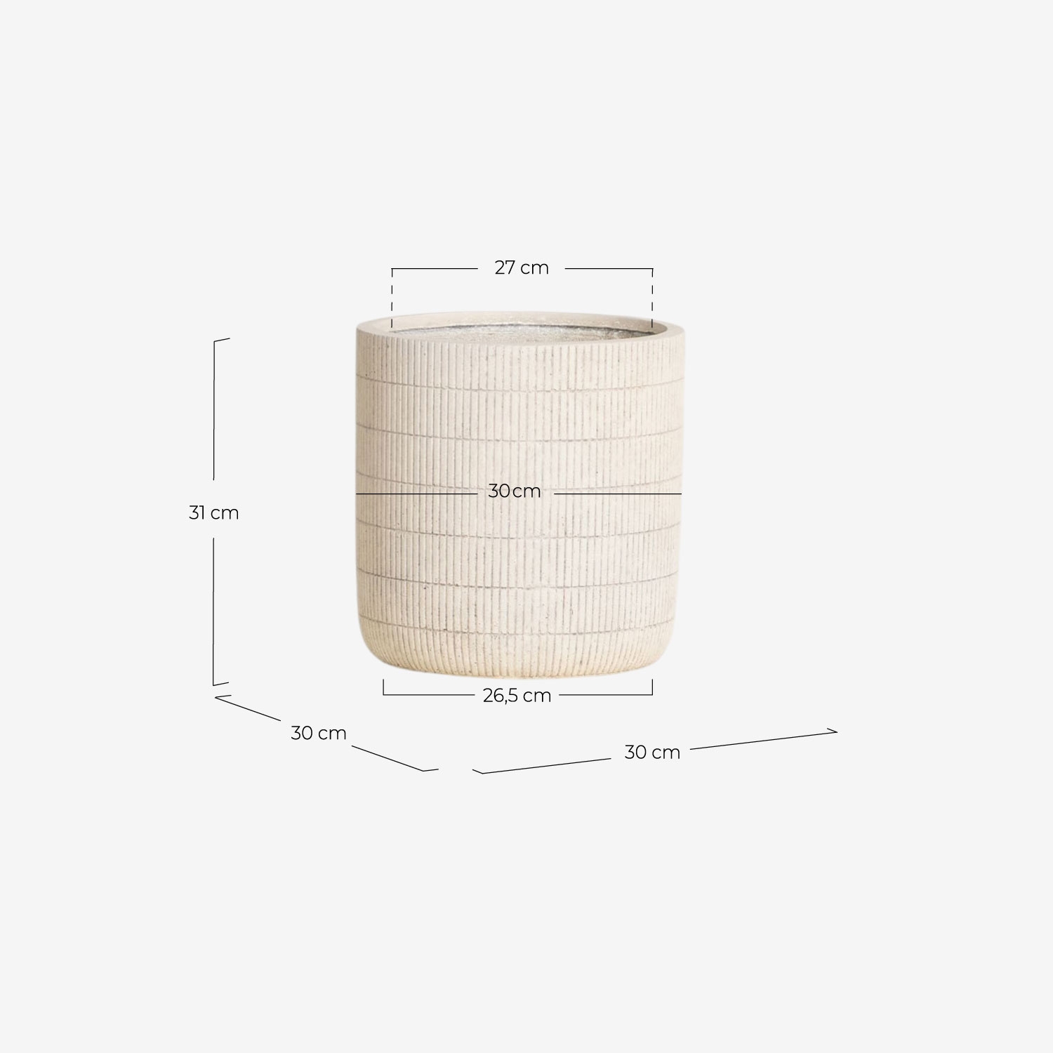 Set of 2 low cement planters Potos, measurements