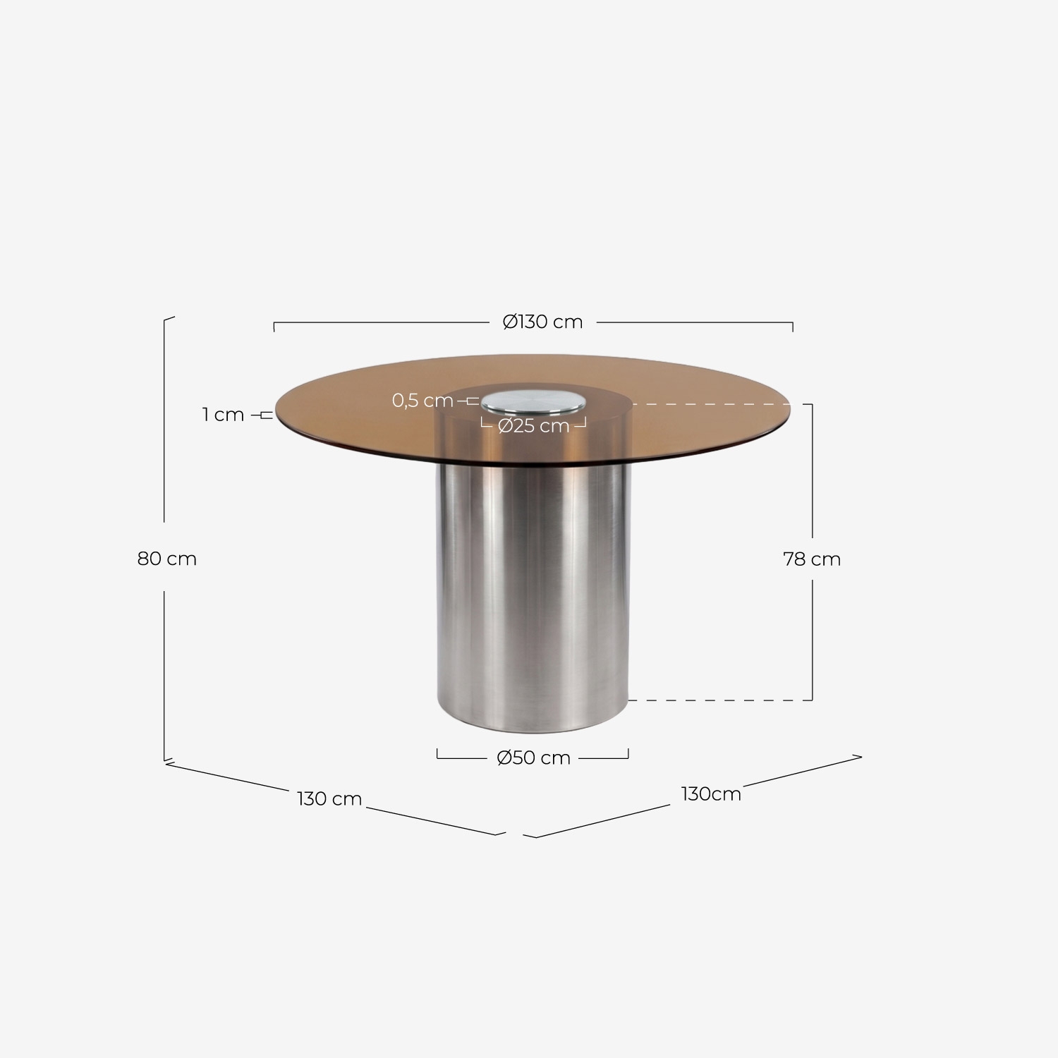 Round dining table Ø130 cm Revna, measurements