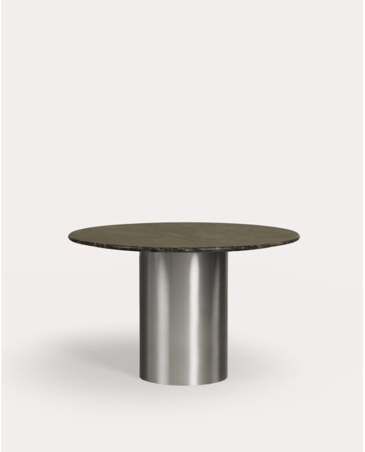 Round Dining Table in Tempered Glass and Brushed Steel (Ø130 cm) Revna