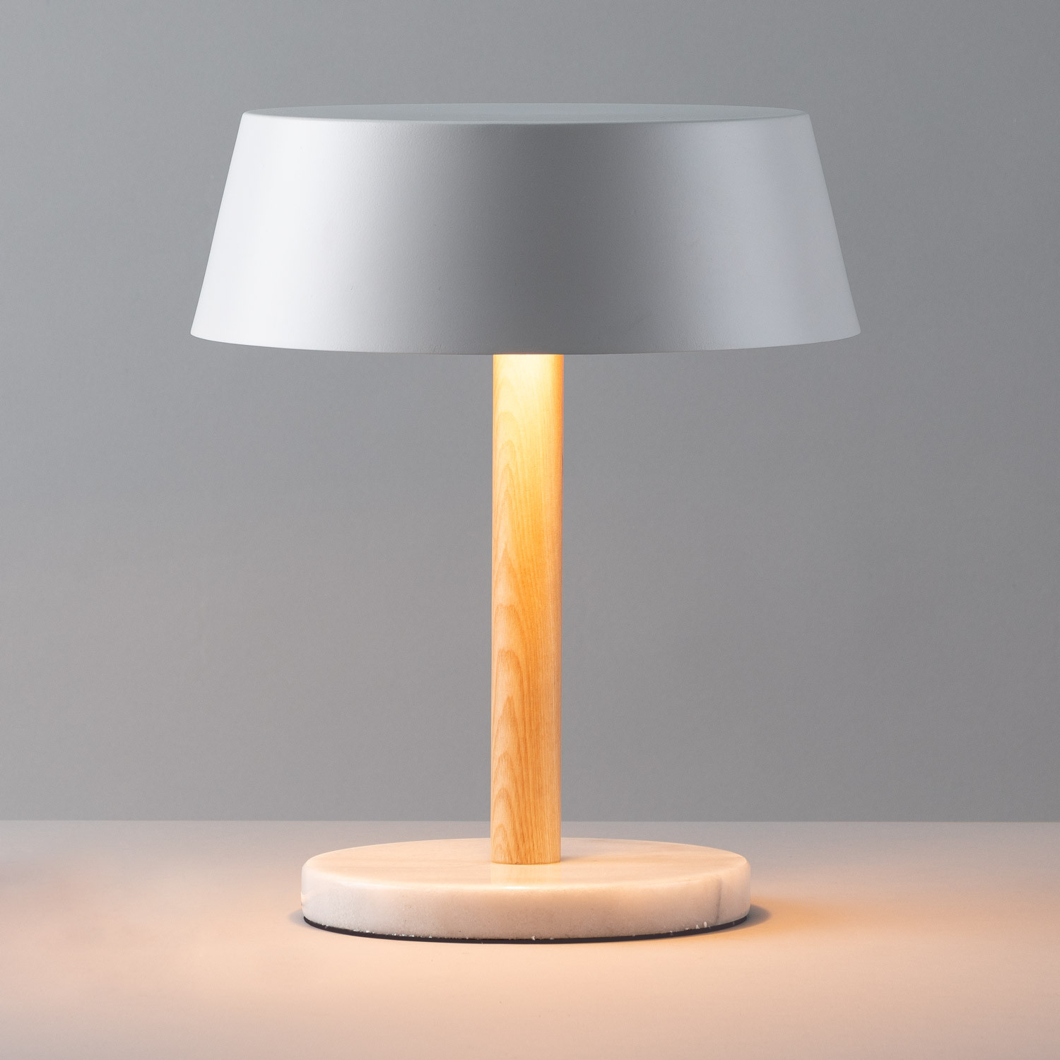 marble and wood lamp